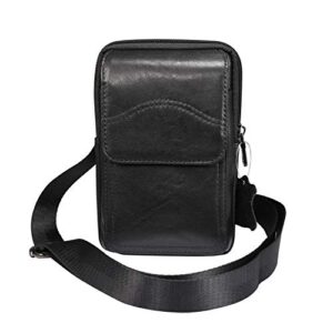 genuine leather cell phone belt holster waist bag crossbody purse travel bag for galaxy s20+ s10 plus,a30s,a10s,a50,note9,note 8, google pixel 4 xl,xiaomi mi 9t, redmi 8a,oneplus 7t,blu vivo xl5-black