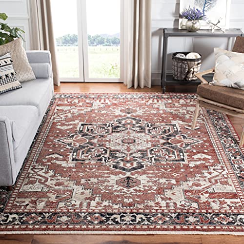 SAFAVIEH Herat Collection 5'3" x 7'7" Rust / Black HRT395P Oriental Medallion Distressed Non-Shedding Living Room Bedroom Dining Home Office Area Rug