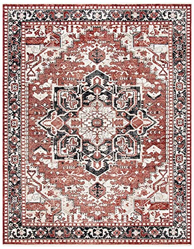 SAFAVIEH Herat Collection 5'3" x 7'7" Rust / Black HRT395P Oriental Medallion Distressed Non-Shedding Living Room Bedroom Dining Home Office Area Rug