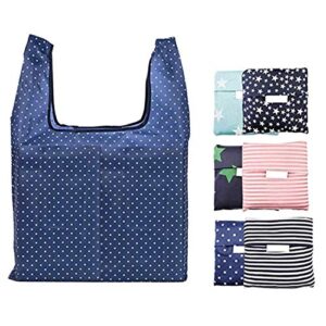 pack of 6 reusable grocery bags set, grocery tote foldable into attached pouch, reinforced polyester reusable shopping bags, washable, durable and lightweight