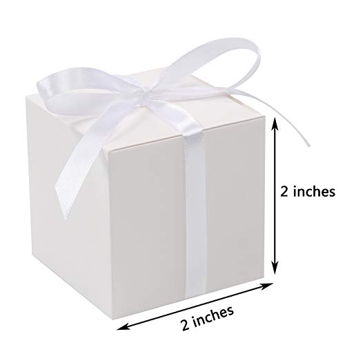 COTOPHER 100pcs Small Gift Boxes, Favor Boxes 2x2x2 inches Paper Gift Boxes with Ribbons Candy Box for Wedding Favors Baby Shower Bridal Shower Birthday Party (White)