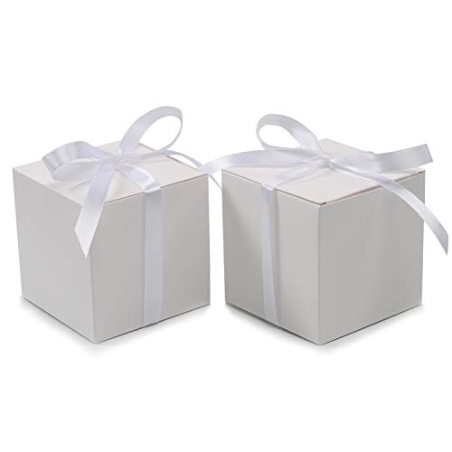 COTOPHER 100pcs Small Gift Boxes, Favor Boxes 2x2x2 inches Paper Gift Boxes with Ribbons Candy Box for Wedding Favors Baby Shower Bridal Shower Birthday Party (White)