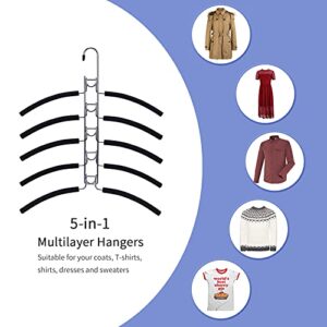 Nature Smile (4 Pack) 5 in 1 Anti Slip Metal Sweater Coat Hangers,Multi Layers T Shirt Wardrobe Clothes Rack,Heavy Duty Metal Space Saver Blouse Hanger Closet Storage Organizer