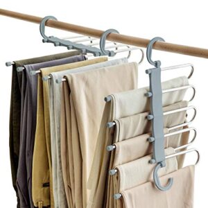 sosopin space saving pants hangers non-slip clothes organizer 5 layered pants rack for scarf jeans (grey, 2 pcs)