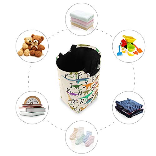 DOMIKING Laundry Storage Basket Dinosaurs Laundry Hamper Collapsible Organizer for Kids Room Dirty Cloth Toy Dorm Bag with Handle