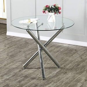 stylifing round glass dining table - modern round dining table with tempered glass top, silver chrome plated metal legs, kitchen table dining room table for 4, coffee table for living room,small space