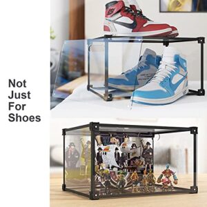 KOKOIN Magnetic Side Open Transparent Plastic Storage Shoe Box Clear Shoe Display Case Sneaker Shoe Storage Box Display Box Shoe Container Clear Closet Shelf Shoe Organizer (Black 4PC)