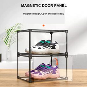 KOKOIN Magnetic Side Open Transparent Plastic Storage Shoe Box Clear Shoe Display Case Sneaker Shoe Storage Box Display Box Shoe Container Clear Closet Shelf Shoe Organizer (Black 4PC)