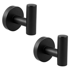 yakaon matte black towel coat hooks for bathroom, sus 304 stainless steel single towel/robe clothes hook, contemporary hotel style wall mounted 2 pack