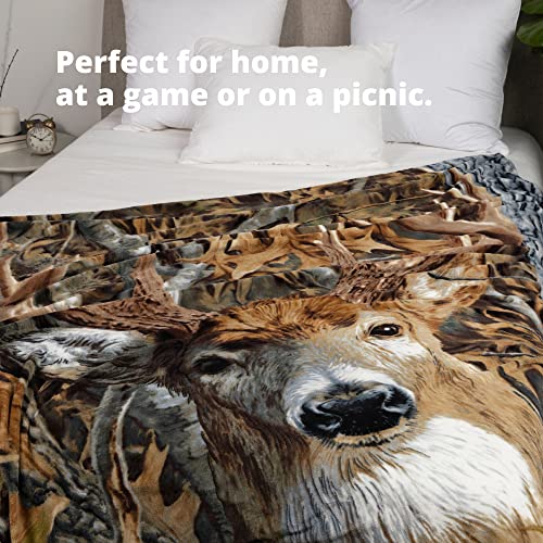 Dawhud Direct Camo Buck Deer Fleece Blanket for Bed, 75" x 90", Queen Size Woodland Fleece Throw Blanket for Men, Women and Kids - Super Soft Plush Deer Blanket Throw, Queen Size Blanket