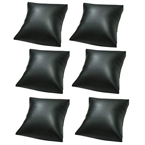 Teensery 6 Pcs Black PU Leather Small Bracelet Watch Pillow Bangle Cushions for Jewelry Displays, 4x4 inch