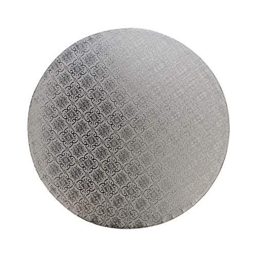 Spec101 Round Cake Boards Bulk 12pk - 12 Inch Cake Drum Round Silver Cardboard Base with 1/2 Inch Thick Smooth Foil Edge