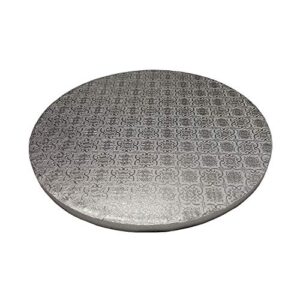 Spec101 Round Cake Boards Bulk 12pk - 12 Inch Cake Drum Round Silver Cardboard Base with 1/2 Inch Thick Smooth Foil Edge