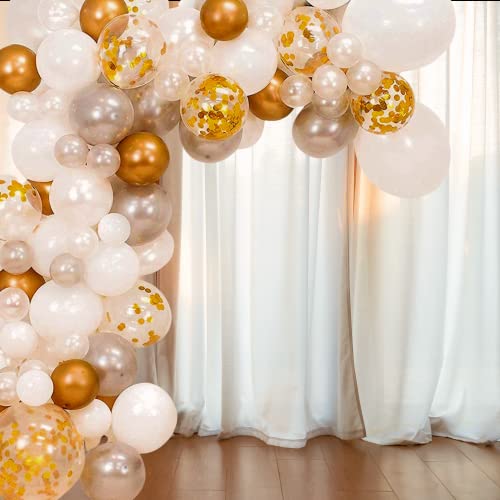 Balloon Garland Kit, (134 pcs) Balloon Arch Kit Silver, Gold and White, Baby Shower Party Balloons Balloon Tape, Balloon Arch Strip for Wedding, Graduation Gender Reveal, Balloons Party Decorations