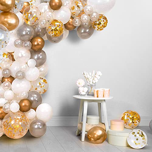 Balloon Garland Kit, (134 pcs) Balloon Arch Kit Silver, Gold and White, Baby Shower Party Balloons Balloon Tape, Balloon Arch Strip for Wedding, Graduation Gender Reveal, Balloons Party Decorations