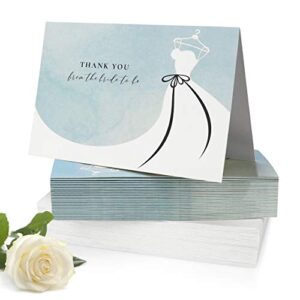 bridal shower wedding thank you cards with envelopes, thank you from the bride to be cards, bridal shower thank you, 30 count