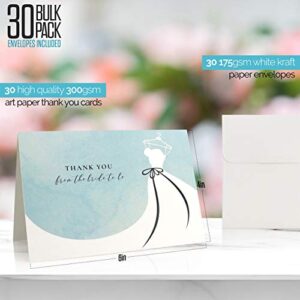 Bridal Shower Wedding Thank You Cards with Envelopes, Thank You From The Bride To Be Cards, Bridal Shower Thank You, 30 count