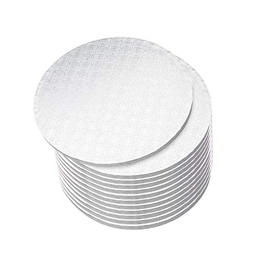 Spec101 Round Cake Boards Bulk 12pk - 10 Inch Cake Drum Round White Cardboard Base with 1/2 Inch Thick Smooth Foil Edge