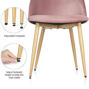 Yaheetech Velvet Dining Chairs Accent Kitchen Chair Living Room Chair for Vanity/Makeup/Leisure Upholstered Side Chairs with Soft Velvet Seat Backrest Metal Legs Set of 2, Pink