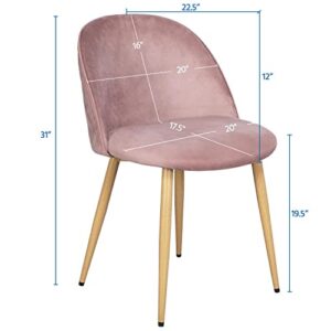 Yaheetech Velvet Dining Chairs Accent Kitchen Chair Living Room Chair for Vanity/Makeup/Leisure Upholstered Side Chairs with Soft Velvet Seat Backrest Metal Legs Set of 2, Pink