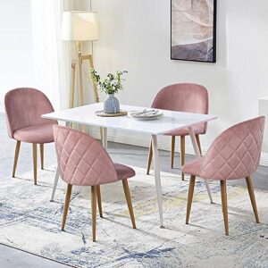 Yaheetech Velvet Dining Chairs Accent Kitchen Chair Living Room Chair for Vanity/Makeup/Leisure Upholstered Side Chairs with Soft Velvet Seat Backrest Metal Legs Set of 2, Pink