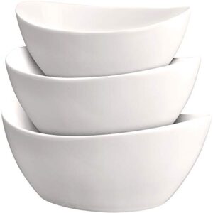 3 piece serving bowl set – elegant white porcelain salad bowls for fruit, salad, pasta and soup - food server display dishes for party or display - 24 oz. 34 oz. and 44 oz. - by décordine