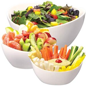 3 Piece Serving Bowl Set – Elegant White Porcelain Salad Bowls for Fruit, Salad, Pasta and Soup - Food Server Display Dishes for Party or Display - 24 oz. 34 oz. and 44 oz. - by DécorDine