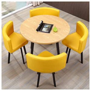 dining table & 4 chairs, compact kitchen table set bedroom adults commercial restaurant leather seat chair round small wood table metal frame home kitchen office negotiation meeting (color : yellow)