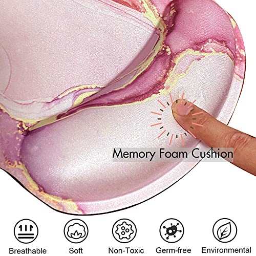 Mouse Pad with Wrist Rest Support, Custom Original Memory Foam Wrist Rest Pad Non-Slip Ergonomic Desk Gaming Mouse Mat for Home & Office (Marble Pink Purple)