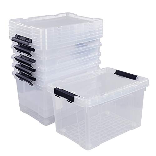 Ggbin 22 Quart Plastic Storage Box with Lid, Black Latching Bins, 6 Packs.