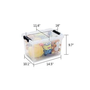 Ggbin 22 Quart Plastic Storage Box with Lid, Black Latching Bins, 6 Packs.