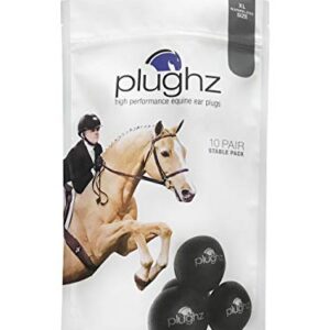 Plughz Horse Ear Plugs, 10 Pair Stable Pack Black XLWarmblood Size