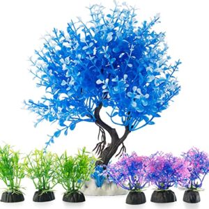 hitop pets plastic plants for fish tank decorations large artificial aquarium decor (blue-white tree)