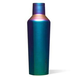 corkcicle insulated canteen travel water bottle, triple insulated stainless steel, easy grip flat sides and screw-on cap, keeps beverages cold for 25 hours or warm for 12 hours, 16 oz, dragonfly