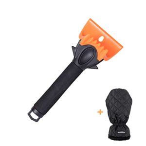 birdrock home ice scraper and breaker combo for car windshield & windows | water resistant & large padded glove | wide 4" blade | non-scratch | tough abs plastic