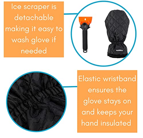 BIRDROCK HOME Ice Scraper and Breaker Combo for Car Windshield & Windows | Water Resistant & Large Padded Glove | Wide 4" Blade | Non-Scratch | Tough ABS Plastic