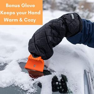 BIRDROCK HOME Ice Scraper and Breaker Combo for Car Windshield & Windows | Water Resistant & Large Padded Glove | Wide 4" Blade | Non-Scratch | Tough ABS Plastic