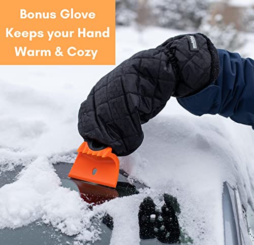 BIRDROCK HOME Ice Scraper and Breaker Combo for Car Windshield & Windows | Water Resistant & Large Padded Glove | Wide 4" Blade | Non-Scratch | Tough ABS Plastic