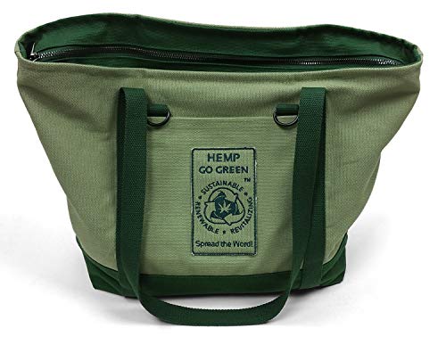 Hemp Go Green 100% Hemp Canvas Washable Heavy-Duty Zippered Tote Bag - Every Day Carry Tote Bag