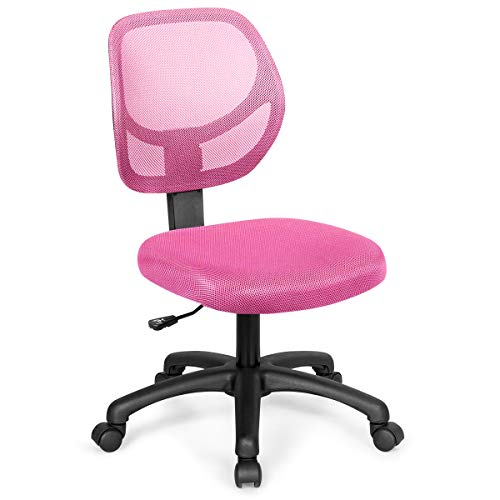 Giantex Kids Desk Chair, Low-Back Mesh Children Computer Task Chair with Adjustable Height & Support Lumbar, Upholstered Mesh Swivel Chair for Boys Girls (Pink)