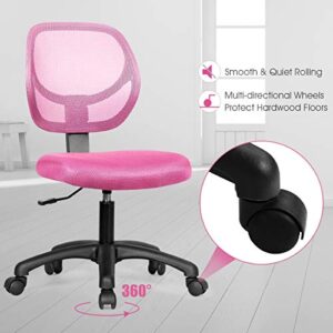 Giantex Kids Desk Chair, Low-Back Mesh Children Computer Task Chair with Adjustable Height & Support Lumbar, Upholstered Mesh Swivel Chair for Boys Girls (Pink)