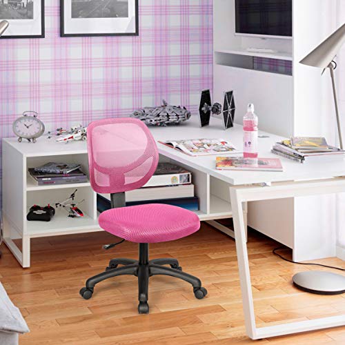 Giantex Kids Desk Chair, Low-Back Mesh Children Computer Task Chair with Adjustable Height & Support Lumbar, Upholstered Mesh Swivel Chair for Boys Girls (Pink)