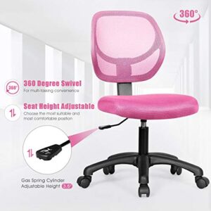 Giantex Kids Desk Chair, Low-Back Mesh Children Computer Task Chair with Adjustable Height & Support Lumbar, Upholstered Mesh Swivel Chair for Boys Girls (Pink)