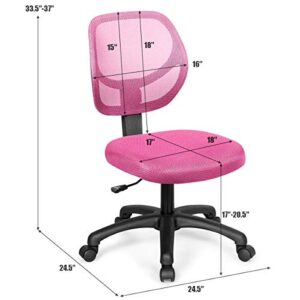 Giantex Kids Desk Chair, Low-Back Mesh Children Computer Task Chair with Adjustable Height & Support Lumbar, Upholstered Mesh Swivel Chair for Boys Girls (Pink)