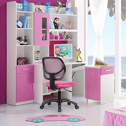 Giantex Kids Desk Chair, Low-Back Mesh Children Computer Task Chair with Adjustable Height & Support Lumbar, Upholstered Mesh Swivel Chair for Boys Girls (Pink)