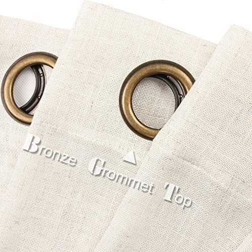 VOILYBIRD Palma Light Filtering Drapes Natural Linen Blended Semi Sheer Curtains 84 Inches Long Bronze Grommet for Bedroom (Natural, 52" W x 84" L, 2 Panels)