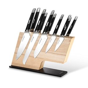 linoroso magnetic knife block knife holder knife stand, super strong magnet double sided kitchen knives storage fitted, american ash wood, black oxide stainless steel base
