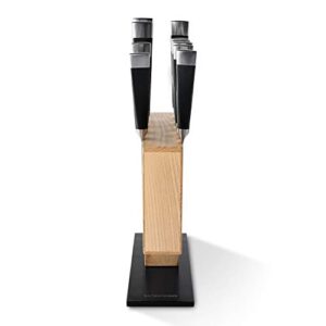 Linoroso Magnetic Knife Block Knife Holder Knife Stand, Super Strong Magnet Double Sided Kitchen Knives Storage Fitted, American Ash Wood, Black Oxide Stainless Steel Base