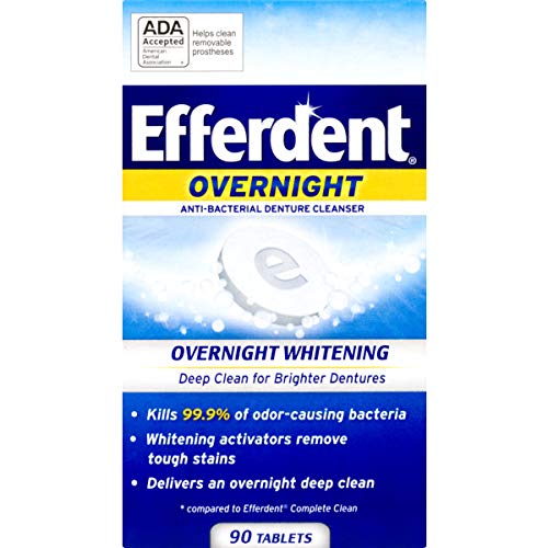 Efferdent PM Overnight Clean Anti-Bacterial Denture Cleanser Tablets, Kills Odor-Causing Bacteria with Powerful Oxi-Action, 90 Count (Pack of 1)