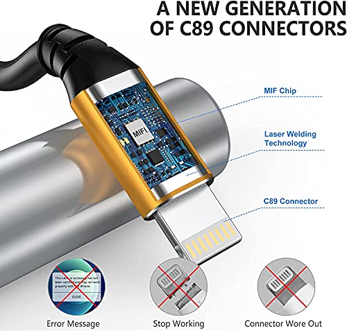 3Pack iPhone Charger Cable 6ft,MFI Certified Lightning Cable Long 6 Foot Charging Cord for Apple iPhone 14 13 12 11 Pro X XS Max XR/8 Plus/7 Plus/6/6s Plus/5s /5c/iPad Mini Air (Gold)